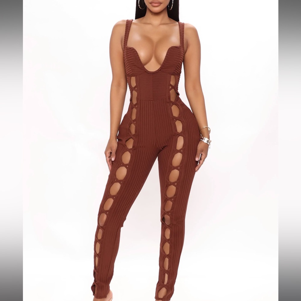 Brown fashion nova jump suit